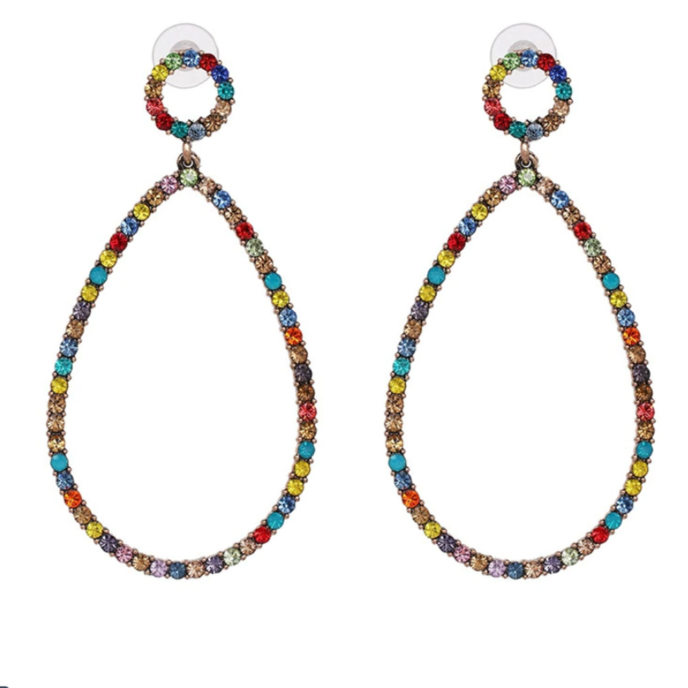 Colorful Crystal Long Statement Earrings